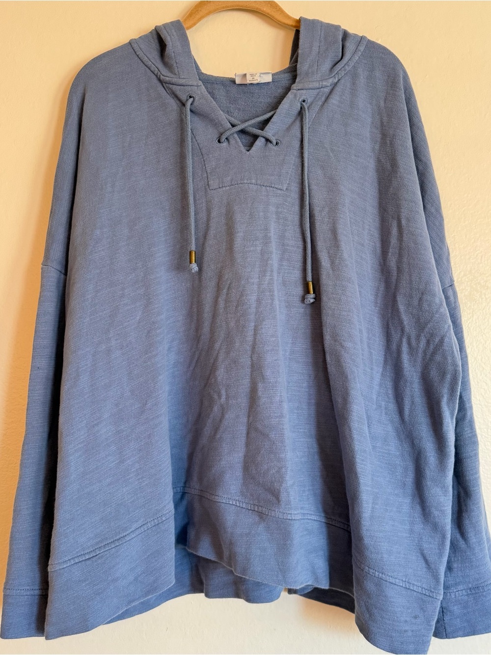 J Jill Slate Blue Lace-Up Crewneck Hoodie Pullover Boxie Sweater 2X